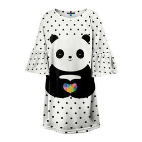 Детское платье 3D с принтом Любовь панды в Кировске, 100% полиэстер | прямой силуэт, чуть расширенный к низу. Круглая горловина, на рукавах — воланы | animal | bear | beast | forest | heart | love | nature | panda | животное | зверь | лес | любовь | медведь | панда | природа | сердце | страсть