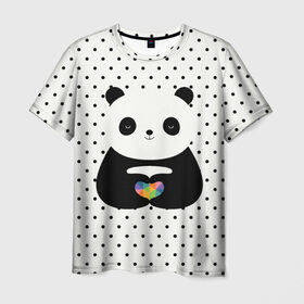 Мужская футболка 3D с принтом Любовь панды в Кировске, 100% полиэфир | прямой крой, круглый вырез горловины, длина до линии бедер | animal | bear | beast | forest | heart | love | nature | panda | животное | зверь | лес | любовь | медведь | панда | природа | сердце | страсть