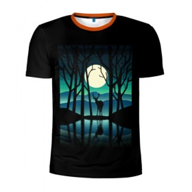 Мужская футболка 3D спортивная с принтом Ночная природа в Кировске, 100% полиэстер с улучшенными характеристиками | приталенный силуэт, круглая горловина, широкие плечи, сужается к линии бедра | forest | lake | moon | nature | night | star | wood | звезды | лес | луна | ночь | озеро | природа