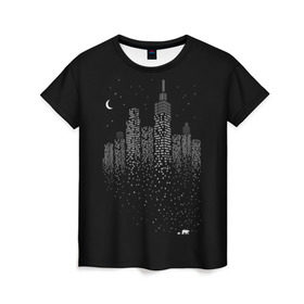 Женская футболка 3D с принтом Ночной город в Кировске, 100% полиэфир ( синтетическое хлопкоподобное полотно) | прямой крой, круглый вырез горловины, длина до линии бедер | city | dark | galaxy | moon | night | planet | space | town | галактика | город | звезды | космос | луна | ночь | свет | столица | тьма