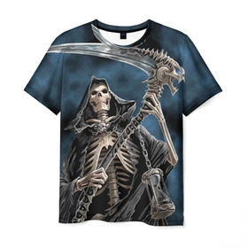 Мужская футболка 3D с принтом Скелетон в Кировске, 100% полиэфир | прямой крой, круглый вырез горловины, длина до линии бедер | death | skeleton | skull | капюшон | коса | скелет | череп