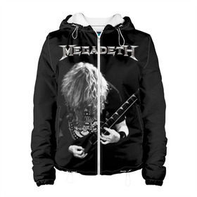 Женская куртка 3D с принтом Dave Mustaine в Кировске, ткань верха — 100% полиэстер, подклад — флис | прямой крой, подол и капюшон оформлены резинкой с фиксаторами, два кармана без застежек по бокам, один большой потайной карман на груди. Карман на груди застегивается на липучку | dave | megadeth | metal | mustaine | rattlehead | rock | thrash | vic | дейв | мастейн | мегадет | метал | рок | треш