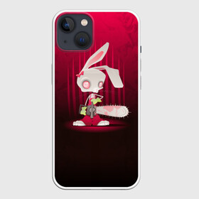Чехол для iPhone 13 с принтом Заяц с бензопилой в Кировске,  |  | Тематика изображения на принте: бензопила | девушке | зайка | заяц | красная | мульт | мультфильм | прикол | ужас | цветы