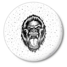 Значок с принтом Рык гориллы в Кировске,  металл | круглая форма, металлическая застежка в виде булавки | Тематика изображения на принте: animal | beast | gorilla | head | monkey | nature | rage | roar | голова | горилла | жиивотное | зверь | обезьяна | природа | рык | ярость