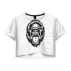Женская футболка 3D укороченная с принтом Рык гориллы в Кировске, 100% полиэстер | круглая горловина, длина футболки до линии талии, рукава с отворотами | animal | beast | gorilla | head | monkey | nature | rage | roar | голова | горилла | жиивотное | зверь | обезьяна | природа | рык | ярость