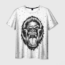Мужская футболка 3D с принтом Рык гориллы в Кировске, 100% полиэфир | прямой крой, круглый вырез горловины, длина до линии бедер | animal | beast | gorilla | head | monkey | nature | rage | roar | голова | горилла | жиивотное | зверь | обезьяна | природа | рык | ярость