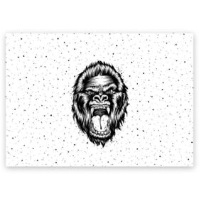 Поздравительная открытка с принтом Рык гориллы в Кировске, 100% бумага | плотность бумаги 280 г/м2, матовая, на обратной стороне линовка и место для марки
 | animal | beast | gorilla | head | monkey | nature | rage | roar | голова | горилла | жиивотное | зверь | обезьяна | природа | рык | ярость
