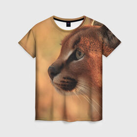 Женская футболка 3D с принтом Рысь в Кировске, 100% полиэфир ( синтетическое хлопкоподобное полотно) | прямой крой, круглый вырез горловины, длина до линии бедер | амурский | животные | киса | кот | котенок | кошка | пума | рысь | серый | тигр | хищник