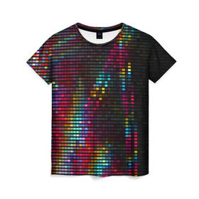 Женская футболка 3D с принтом neon-abstract в Кировске, 100% полиэфир ( синтетическое хлопкоподобное полотно) | прямой крой, круглый вырез горловины, длина до линии бедер | пиксельный