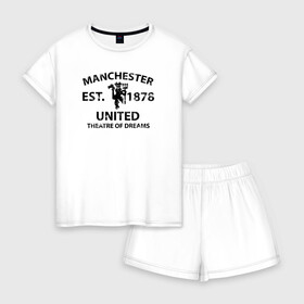 Женская пижама с шортиками хлопок с принтом Manchester United - Est 1878 (Чёрный) в Кировске, 100% хлопок | футболка прямого кроя, шорты свободные с широкой мягкой резинкой | manchester united | манчестер юнайтед | футбол