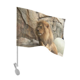 Флаг для автомобиля с принтом Лев в Кировске, 100% полиэстер | Размер: 30*21 см | амурский | животные | киса | кот | котенок | кошка | лев | львица | пума | рысь | серый | тигр | хищник