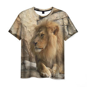 Мужская футболка 3D с принтом Лев в Кировске, 100% полиэфир | прямой крой, круглый вырез горловины, длина до линии бедер | амурский | животные | киса | кот | котенок | кошка | лев | львица | пума | рысь | серый | тигр | хищник