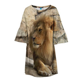 Детское платье 3D с принтом Лев в Кировске, 100% полиэстер | прямой силуэт, чуть расширенный к низу. Круглая горловина, на рукавах — воланы | амурский | животные | киса | кот | котенок | кошка | лев | львица | пума | рысь | серый | тигр | хищник
