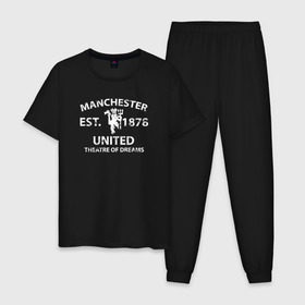 Мужская пижама хлопок с принтом Manchester United - Est.1878 (Белый) в Кировске, 100% хлопок | брюки и футболка прямого кроя, без карманов, на брюках мягкая резинка на поясе и по низу штанин
 | Тематика изображения на принте: manchester united | манчестер юнайтед | футбол