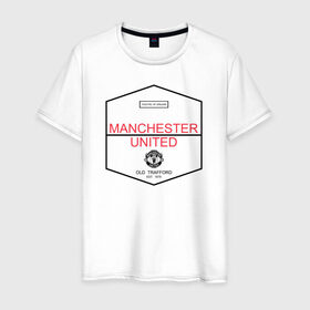 Мужская футболка хлопок с принтом Manchester United - Old Trafford (чёрный рисунок) в Кировске, 100% хлопок | прямой крой, круглый вырез горловины, длина до линии бедер, слегка спущенное плечо. | 