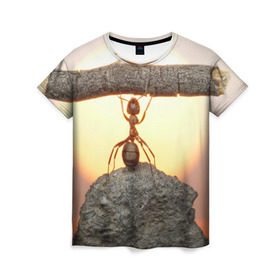 Женская футболка 3D с принтом Муравей в Кировске, 100% полиэфир ( синтетическое хлопкоподобное полотно) | прямой крой, круглый вырез горловины, длина до линии бедер | ветка | жук | закат | камень | муравей | насекомые | природа