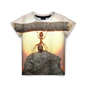 Детская футболка 3D с принтом Муравей в Кировске, 100% гипоаллергенный полиэфир | прямой крой, круглый вырез горловины, длина до линии бедер, чуть спущенное плечо, ткань немного тянется | ветка | жук | закат | камень | муравей | насекомые | природа
