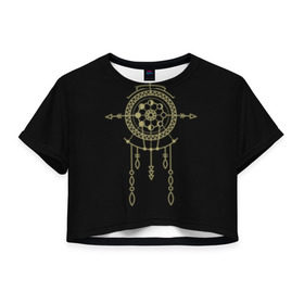 Женская футболка 3D укороченная с принтом Майя Фазы Луны в Кировске, 100% полиэстер | круглая горловина, длина футболки до линии талии, рукава с отворотами | золото | луна | майя | фазы