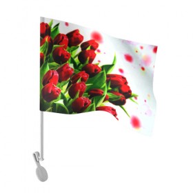 Флаг для автомобиля с принтом Тюльпаны в Кировске, 100% полиэстер | Размер: 30*21 см | flower | букет | весна | красные | цветочки | цветы