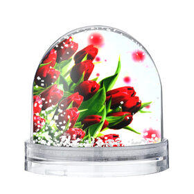 Снежный шар с принтом Тюльпаны в Кировске, Пластик | Изображение внутри шара печатается на глянцевой фотобумаге с двух сторон | flower | букет | весна | красные | цветочки | цветы