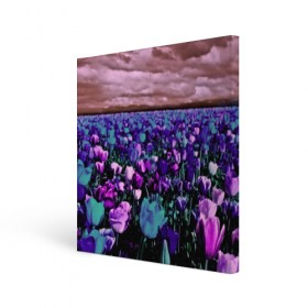 Холст квадратный с принтом Поле тюльпанов в Кировске, 100% ПВХ |  | flower | весна | поле | полевой цветок | природа | цветочки | цветы