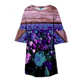 Детское платье 3D с принтом Поле тюльпанов в Кировске, 100% полиэстер | прямой силуэт, чуть расширенный к низу. Круглая горловина, на рукавах — воланы | flower | весна | поле | полевой цветок | природа | цветочки | цветы