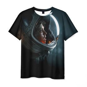 Мужская футболка 3D с принтом Девушка космонавт в Кировске, 100% полиэфир | прямой крой, круглый вырез горловины, длина до линии бедер | alien | космос | рипли | скафандр | чужой