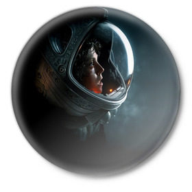 Значок с принтом Девушка космонавт в Кировске,  металл | круглая форма, металлическая застежка в виде булавки | alien | космос | рипли | скафандр | чужой