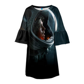 Детское платье 3D с принтом Девушка космонавт в Кировске, 100% полиэстер | прямой силуэт, чуть расширенный к низу. Круглая горловина, на рукавах — воланы | alien | космос | рипли | скафандр | чужой