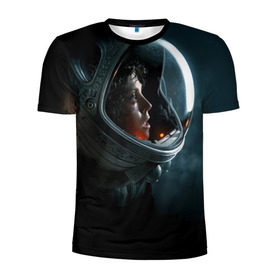 Мужская футболка 3D спортивная с принтом Девушка космонавт в Кировске, 100% полиэстер с улучшенными характеристиками | приталенный силуэт, круглая горловина, широкие плечи, сужается к линии бедра | Тематика изображения на принте: alien | космос | рипли | скафандр | чужой