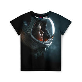 Детская футболка 3D с принтом Девушка космонавт в Кировске, 100% гипоаллергенный полиэфир | прямой крой, круглый вырез горловины, длина до линии бедер, чуть спущенное плечо, ткань немного тянется | alien | космос | рипли | скафандр | чужой
