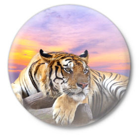 Значок с принтом Тигр в Кировске,  металл | круглая форма, металлическая застежка в виде булавки | Тематика изображения на принте: амурский | животные | зверь | киса | кот | котенок | кошка | тигр | хищник
