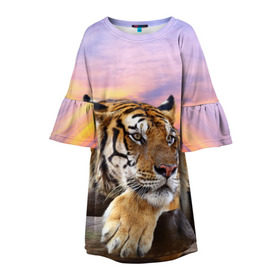 Детское платье 3D с принтом Тигр в Кировске, 100% полиэстер | прямой силуэт, чуть расширенный к низу. Круглая горловина, на рукавах — воланы | амурский | животные | зверь | киса | кот | котенок | кошка | тигр | хищник