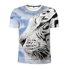 Мужская футболка 3D спортивная с принтом Белый тигр в Кировске, 100% полиэстер с улучшенными характеристиками | приталенный силуэт, круглая горловина, широкие плечи, сужается к линии бедра | 