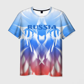 Мужская футболка 3D с принтом Россия и узоры в Кировске, 100% полиэфир | прямой крой, круглый вырез горловины, длина до линии бедер | абстрактный | интересный | красивый | мода | новый | объем | патриотизм | плавный | россия | стиль | стильный | узор | цвет | яркий