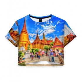 Женская футболка 3D укороченная с принтом Таиланд в Кировске, 100% полиэстер | круглая горловина, длина футболки до линии талии, рукава с отворотами | architecture | bangkok | clouds | landmark | people | sky | temple of the emerald buddha | thailand | tourism | архитектура | бангкок | достопримечательность | люди | небо | облака | таиланд | туризм | храм изумрудного будды