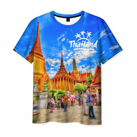 Мужская футболка 3D с принтом Таиланд в Кировске, 100% полиэфир | прямой крой, круглый вырез горловины, длина до линии бедер | architecture | bangkok | clouds | landmark | people | sky | temple of the emerald buddha | thailand | tourism | архитектура | бангкок | достопримечательность | люди | небо | облака | таиланд | туризм | храм изумрудного будды