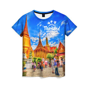 Женская футболка 3D с принтом Таиланд в Кировске, 100% полиэфир ( синтетическое хлопкоподобное полотно) | прямой крой, круглый вырез горловины, длина до линии бедер | architecture | bangkok | clouds | landmark | people | sky | temple of the emerald buddha | thailand | tourism | архитектура | бангкок | достопримечательность | люди | небо | облака | таиланд | туризм | храм изумрудного будды