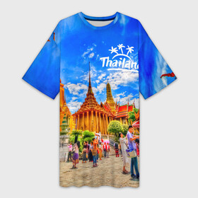 Платье-футболка 3D с принтом Таиланд в Кировске,  |  | architecture | bangkok | clouds | landmark | people | sky | temple of the emerald buddha | thailand | tourism | архитектура | бангкок | достопримечательность | люди | небо | облака | таиланд | туризм | храм изумрудного будды