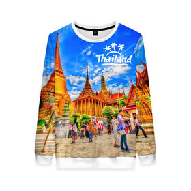 Женский свитшот 3D с принтом Таиланд в Кировске, 100% полиэстер с мягким внутренним слоем | круглый вырез горловины, мягкая резинка на манжетах и поясе, свободная посадка по фигуре | architecture | bangkok | clouds | landmark | people | sky | temple of the emerald buddha | thailand | tourism | архитектура | бангкок | достопримечательность | люди | небо | облака | таиланд | туризм | храм изумрудного будды