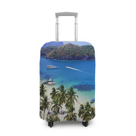 Чехол для чемодана 3D с принтом Таиланд в Кировске, 86% полиэфир, 14% спандекс | двустороннее нанесение принта, прорези для ручек и колес | beach | clouds | islands | palm trees | people | sand | sea | ships | sky | thailand | tourism | корабли | люди | море | небо | облака | острова | пальмы | песок | пляж | таиланд | туризм