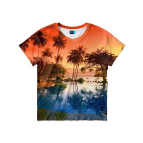 Детская футболка 3D с принтом Таиланд в Кировске, 100% гипоаллергенный полиэфир | прямой крой, круглый вырез горловины, длина до линии бедер, чуть спущенное плечо, ткань немного тянется | Тематика изображения на принте: beach | clouds | hiking | sea | sky | sunset | swimming pool | thailand | бассейн | закат | море | небо | облака | пляж | таиланд | туризм