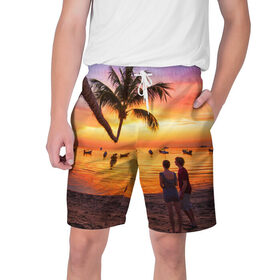 Мужские шорты 3D с принтом Таиланд в Кировске,  полиэстер 100% | прямой крой, два кармана без застежек по бокам. Мягкая трикотажная резинка на поясе, внутри которой широкие завязки. Длина чуть выше колен | beach | clouds | love | palm tree | people | sea | sky | sunset | thailand | tourism | закат | любовь | люди | море | небо | облака | пальма | пляж | таиланд | туризм