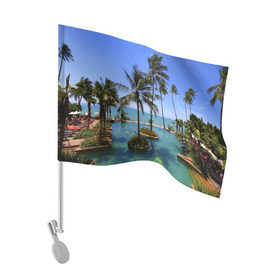 Флаг для автомобиля с принтом Таиланд в Кировске, 100% полиэстер | Размер: 30*21 см | clouds | hiking | sea | sky | swimming pool | thailand | trees | бассейн | море | небо | облака | пальмы | таиланд | туризм