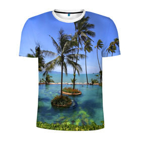Мужская футболка 3D спортивная с принтом Таиланд в Кировске, 100% полиэстер с улучшенными характеристиками | приталенный силуэт, круглая горловина, широкие плечи, сужается к линии бедра | clouds | hiking | sea | sky | swimming pool | thailand | trees | бассейн | море | небо | облака | пальмы | таиланд | туризм