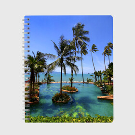 Тетрадь с принтом Таиланд в Кировске, 100% бумага | 48 листов, плотность листов — 60 г/м2, плотность картонной обложки — 250 г/м2. Листы скреплены сбоку удобной пружинной спиралью. Уголки страниц и обложки скругленные. Цвет линий — светло-серый
 | clouds | hiking | sea | sky | swimming pool | thailand | trees | бассейн | море | небо | облака | пальмы | таиланд | туризм