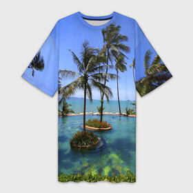 Платье-футболка 3D с принтом Таиланд в Кировске,  |  | clouds | hiking | sea | sky | swimming pool | thailand | trees | бассейн | море | небо | облака | пальмы | таиланд | туризм
