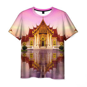 Мужская футболка 3D с принтом Таиланд в Кировске, 100% полиэфир | прямой крой, круглый вырез горловины, длина до линии бедер | landmark | reflection | temple | thailand | tourism | water | вода | достопримечательность | отражение | таиланд | туризм | храм