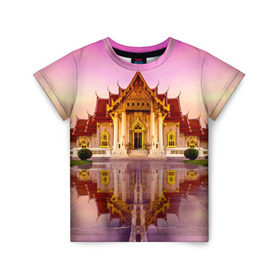 Детская футболка 3D с принтом Таиланд в Кировске, 100% гипоаллергенный полиэфир | прямой крой, круглый вырез горловины, длина до линии бедер, чуть спущенное плечо, ткань немного тянется | landmark | reflection | temple | thailand | tourism | water | вода | достопримечательность | отражение | таиланд | туризм | храм