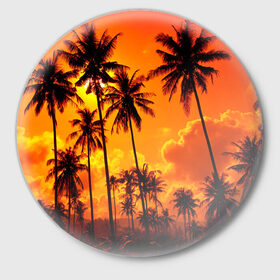 Значок с принтом Таиланд в Кировске,  металл | круглая форма, металлическая застежка в виде булавки | clouds | nature | palms | sky | sunset | thailand | tourism | закат | небо | облака | пальмы | природа | таиланд | туризм